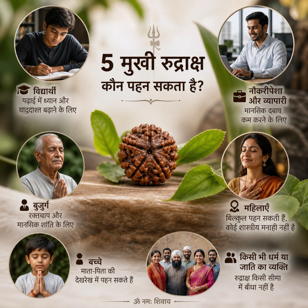 5 mukhi rudraksha kon pehn sakta h ?